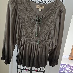 VAC Nine West Peasant Blouse Sz XS Olive Green Women's Top